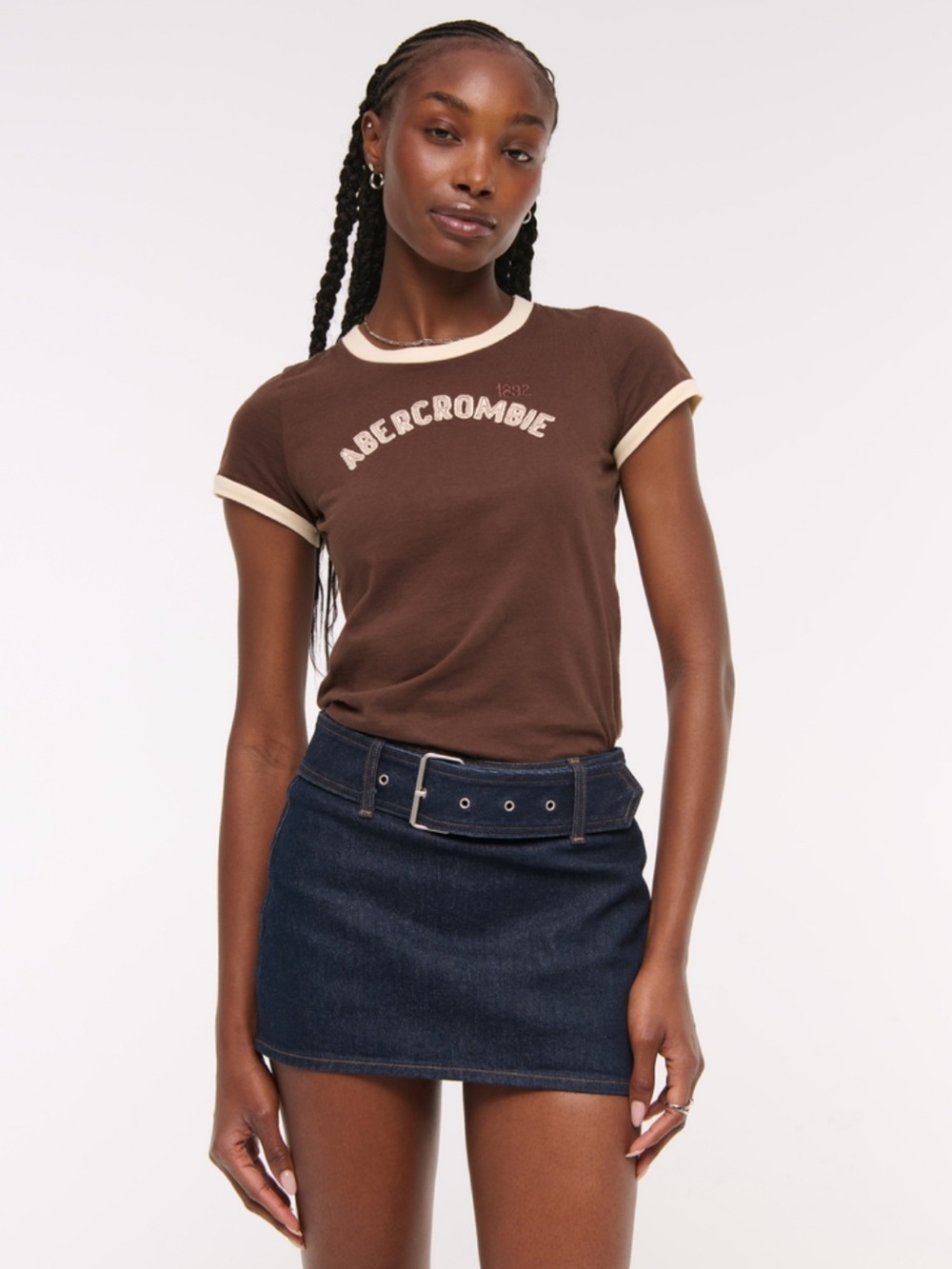 Abercrombie & Fitch Mid Rise Belted Denim Mini Skort - Size 29 - Picture 2 of 6